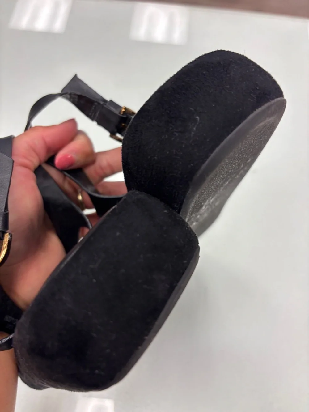 Zara suede leather Black Square-Toe Thong Sandals - Picture 4 of 6
